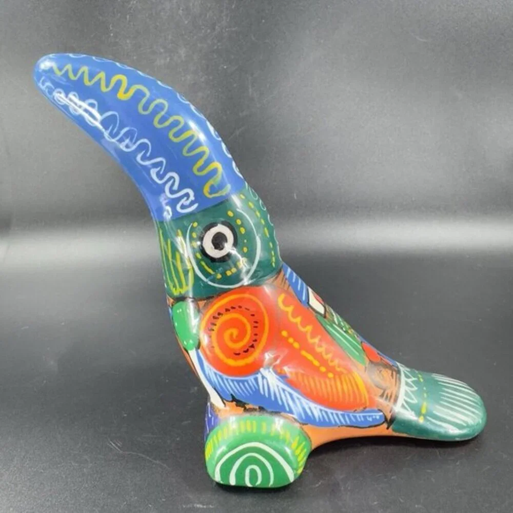 Vintage‎ Mexico Hand Made Pottery RedWare Toucan Bird Hand Painted Decor Figure